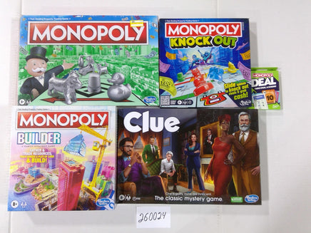 Hasbro Family Board Game Lot Clue Monopoly Knock Out Builder Deal New Sealed