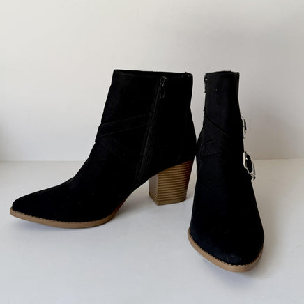 Sun + Stone Boots Womens Size 9.5 Black Elyssa Ankle Booties Block Heel Buckle