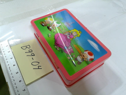 Super Mario Bros Nintendo Peach Toad Tin Box Case Storage Pink Glossy Used