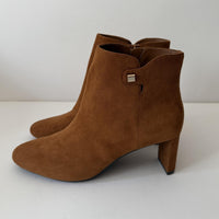 Alfani Boots Womens Size 9M Cognac Suede Block Heel Ankle Booties Zip PAAMF