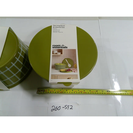 Room Essentials Serving Bowl & Utensil Set 2pk Olive Green Grid NEW