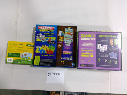Monopoly Knock Out Zombie Burrito Play Nine Family Party Game Lot New Sealed