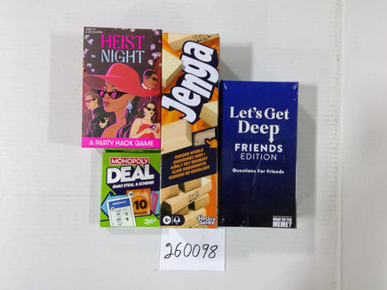 Mixed Lot Jenga Heist Night Monopoly Deal Let's Get Deep Party Card Games Lot 4