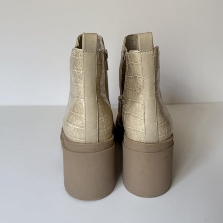 Sun + Stone Boots Womens Size 7 Ecru Croc Veronikaap Lug Sole Block Heel Ankle