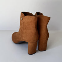 Alfani Boots Womens Size 8.5 Cognac Suede Ankle Booties Block Heel Zip PAAMF
