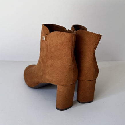Alfani Boots Womens Size 8.5 Cognac Suede Ankle Booties Block Heel Zip PAAMF