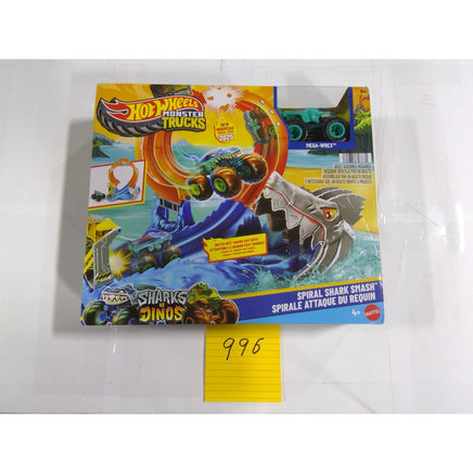 Hot Wheels Monster Trucks Spiral Shark Smash Kids NIB Blue Orange Mega-Wrex Set