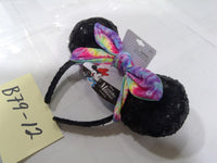 Disney Minnie Mouse Sequin Ear Headband Tie-Dye Bow Black Hair Accessory New