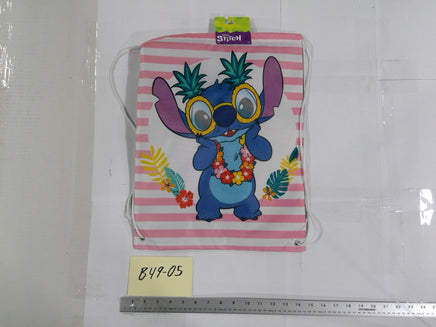 Disney Stitch Gym Bag Girls Medium Pink Striped Drawstring Tropical NWT
