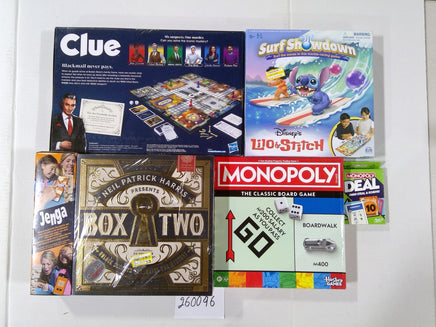 Hasbro Family Board Game Lot Clue Monopoly Jenga Disney Lilo & Stitch Box Two