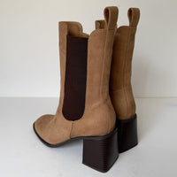 Boots Womens Size 6 Camel Kaydia Block Heel Chelsea Zip Square Toe Comfort Foam