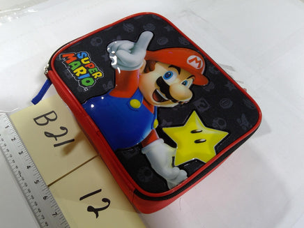 Super Mario Bros Kids Padded Tote Bag Mario Star Zip Case Red Black New