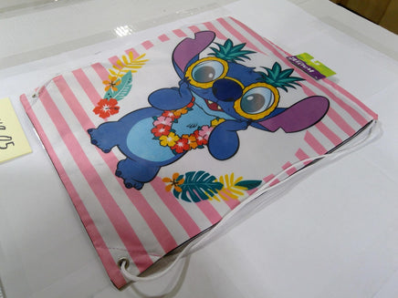 Disney Stitch Gym Bag Girls Medium Pink Striped Drawstring Tropical NWT