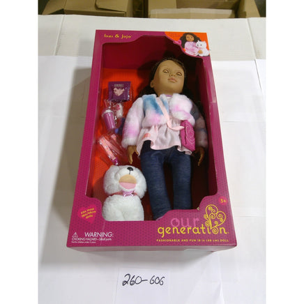 Our Generation Ines & Jojo 18in Doll and Pet Dog Set New NIB Dark Brown Hair