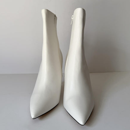 Rorie Ankle Boots Womens Size 9 White Pointed Toe Metal Stiletto Heel Side Zip