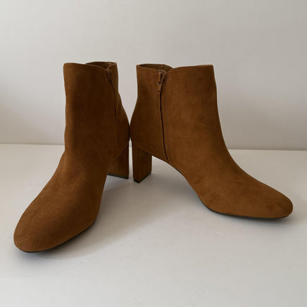 Alfani Boots Womens Size 9M Cognac Suede Block Heel Ankle Booties Zip PAAMF