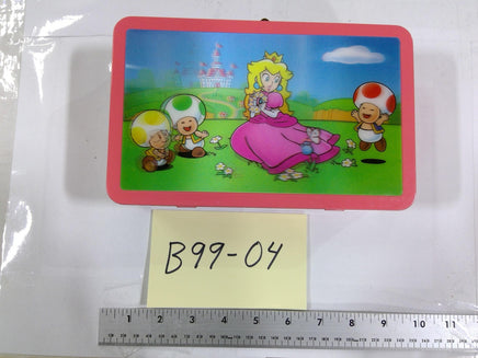 Super Mario Bros Nintendo Peach Toad Tin Box Case Storage Pink Glossy Used