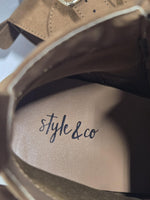 Style & Co Boots Womens Size 9.5 Brown ZAHARAA Ankle Block Heel Faux Suede Zip