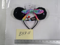 Disney Minnie Mouse Sequin Ear Headband Tie-Dye Bow Black Hair Accessory New