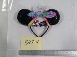 Disney Minnie Mouse Sequin Ear Headband Tie-Dye Bow Black Hair Accessory New