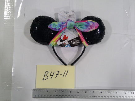 Disney Minnie Mouse Sequin Ear Headband Tie-Dye Bow Black Hair Accessory New