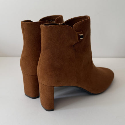 Alfani Boots Womens Size 9M Cognac Suede Block Heel Ankle Booties Zip PAAMF