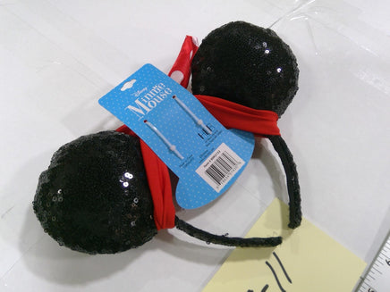 Disney Minnie Mouse Sequin Ear Headband Red Polka Dot Bow Black Accessory New