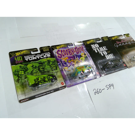 Hot Wheels Pop Culture Premium Lot TMNT Scooby-Doo 007 Jay Leno NEW 4pk