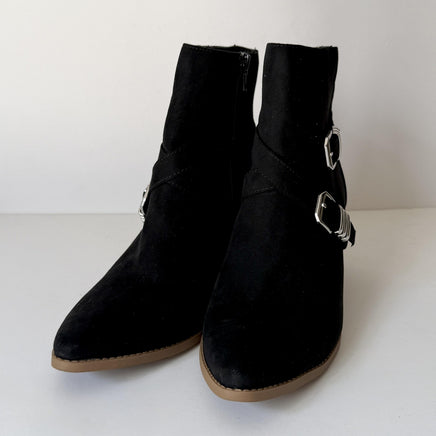 Sun + Stone Boots Womens Size 9.5 Black Elyssa Ankle Booties Block Heel Buckle
