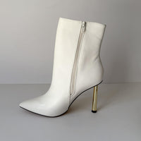 Rorie Ankle Boots Womens Size 9 White Pointed Toe Metal Stiletto Heel Side Zip
