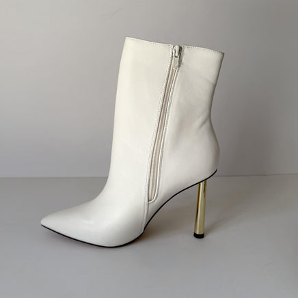 Rorie Ankle Boots Womens Size 9 White Pointed Toe Metal Stiletto Heel Side Zip