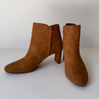 Alfani Boots Womens Size 8.5 Cognac Suede Ankle Booties Block Heel Zip PAAMF