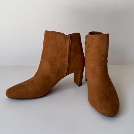Alfani Boots Womens Size 8.5 Cognac Suede Ankle Booties Block Heel Zip PAAMF