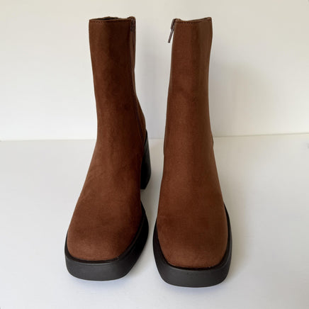 Sun + Stone Boots Womens Size 8 Russet Tiannaa Faux Suede Block Heel Square Toe