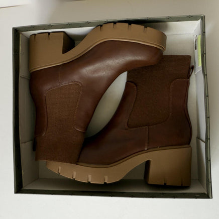Sun + Stone Boots Womens Size 9 Brown Verity Sock Chelsea Lug Sole Block Heel
