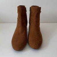 Alfani Boots Womens Size 9M Cognac Suede Block Heel Ankle Booties Zip PAAMF