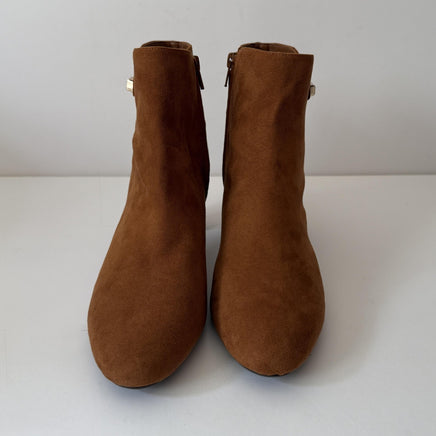 Alfani Boots Womens Size 9M Cognac Suede Block Heel Ankle Booties Zip PAAMF