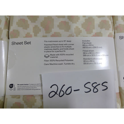 Room Essentials Sheet Set Twin XL Tan Pink Ikat Microfiber NEW 3pc Bedding