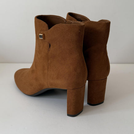 Alfani Boots Womens Size 9M Cognac Suede Block Heel Ankle Booties Zip PAAMF