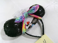 Disney Minnie Mouse Sequin Ear Headband Tie-Dye Bow Black Hair Accessory New