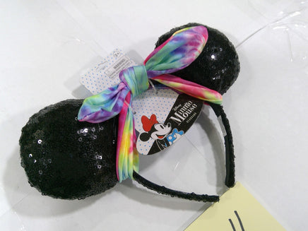 Disney Minnie Mouse Sequin Ear Headband Tie-Dye Bow Black Hair Accessory New