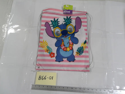 Disney Girls 14 In Drawstring Backpack Stitch Tropical Graphic Pink White Bag