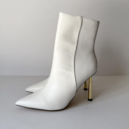 Rorie Ankle Boots Womens Size 9 White Pointed Toe Metal Stiletto Heel Side Zip