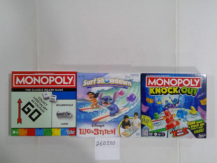 Hasbro Monopoly Surf Showdown Lilo & Stitch Knock Out Family Game Lot New Sealed