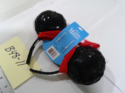 Disney Minnie Mouse Sequin Ear Headband Red Polka Dot Bow Black Accessory New