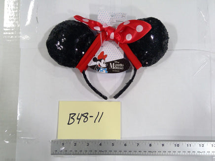 Disney Minnie Mouse Sequin Ear Headband Red Polka Dot Bow Black Accessory New