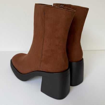 Sun + Stone Boots Womens Size 8 Russet Tiannaa Faux Suede Block Heel Square Toe
