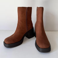 Sun + Stone Boots Womens Size 7.5 Brown Tianna Square Toe Block Heel Side Zip