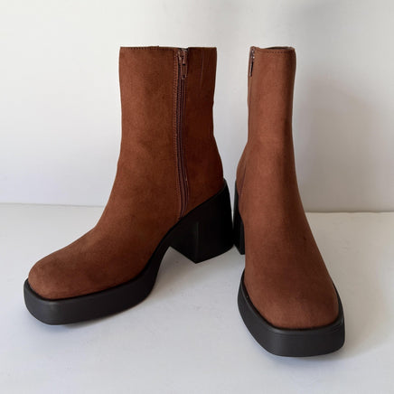 Sun + Stone Boots Womens Size 7.5 Brown Tianna Square Toe Block Heel Side Zip