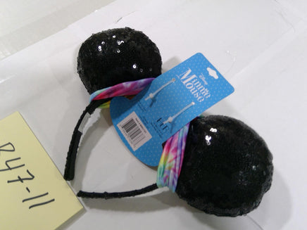 Disney Minnie Mouse Sequin Ear Headband Tie-Dye Bow Black Hair Accessory New